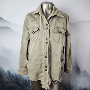 Free People Moonchild Army Green Denim Shirt / Utility Jacket | Women's XS